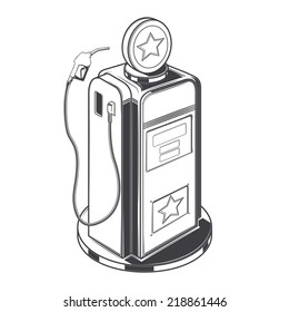 Gas station pump isolated on a white background. Line art. Retro design. Vector illustration.