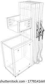 Bomba de la estación de gas. Las capas de líneas visibles e invisibles están separadas. Representación vectorial de 3d. Estilo de marco de cables.