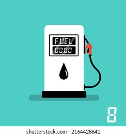 Gas Station. Gas Pump. Petroleum Refill Station. Vector Illustration Flat Design. Isolated On Background. Stopping On The Road For Refueling. Electronic Digit As A Template For Price Formation.