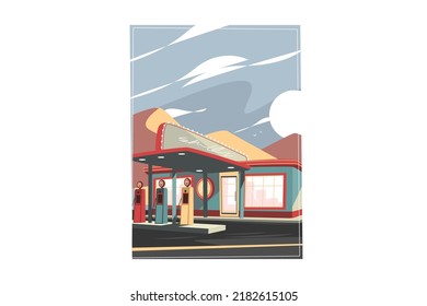 Gas station for refueling car vector illustration. Fuel selling for urban vehicle, gas refill flat style. Automobile filling station concept