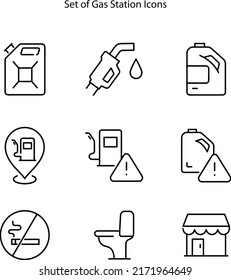 Gas Station Refueling Equipment Icons Set Vector. Diesel And Gasoline, Ethanol And Methanol Gas Station, 