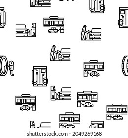 Gas Station Refueling Equipment Vector Seamless Pattern Thin Line Illustration