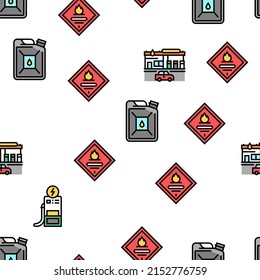 Gas Station Refueling Equipment Vector Seamless Pattern Thin Line Illustration