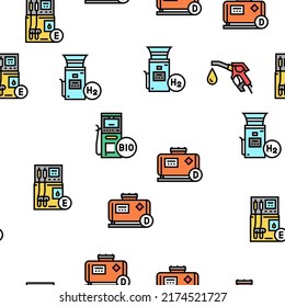 Gas Station Refueling Equipment Vector Seamless Pattern Thin Line Illustration