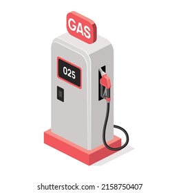 Gas station refueling. Vector 3d line isometric, color web icons, new flat style. Creative design idea for infographics.