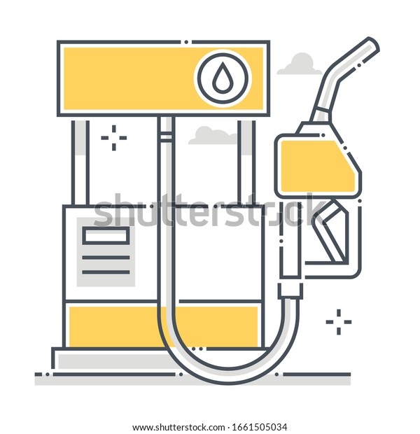 Gas station\
related color line vector icon, illustration. The icon is about\
oil, car, carbon levels, global warming, gasoline, petrol. The\
composition is infinitely\
scalable.