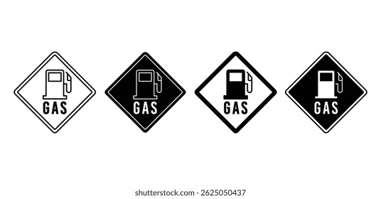 Gas Station Road Sign Icons Black and White Diamond Shapes Vector Design