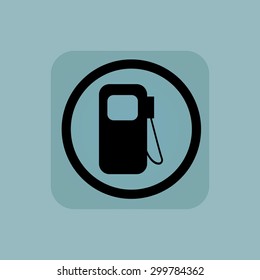 Gas station sign in circle, in square, on pale blue background
