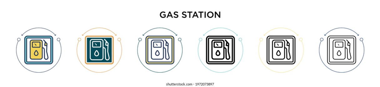 Gas station sign icon in filled, thin line, outline and stroke style. Vector illustration of two colored and black gas station sign vector icons designs can be used for mobile, ui, web