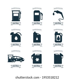 conjunto de iconos vectoriales simples de la estación de gas. pistola de coche, conjunto de iconos de aceite de coche