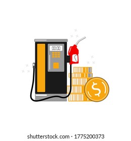 gas station with stack of gold coins. Oil industry illustration
