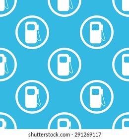 Gas station symbol in circle, repeated on blue background