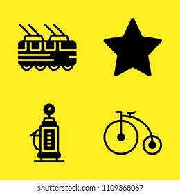 gas station, tram, favourite and bicycle vector icon set. Sample icons set for web and graphic design