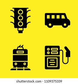 gas station, tram, traffic light and school bus vector icon set. Sample icons set for web and graphic design