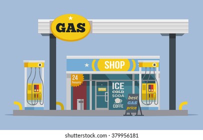 Gas Station. Vector Flat Illustration