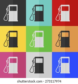 Gas station vector icon - colored set. Flat design