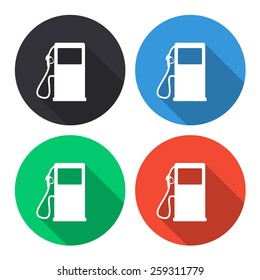 gas station vector icon - colored(gray, blue, green, red) round buttons with long shadow