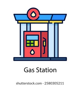 gas station vector icon design illustration, filled line style