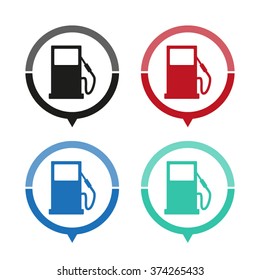gas station - vector icon; map pointer;  message bubble