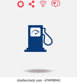 Gas station vector icon on grey background.
