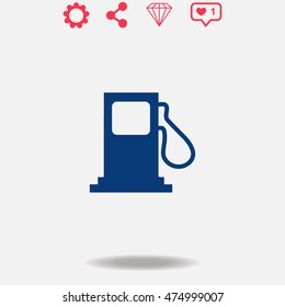Gas station vector icon on grey background.