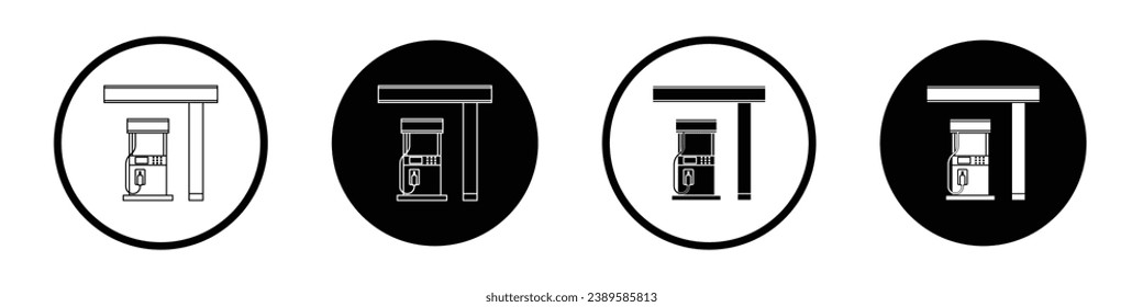 Vektorsymbol der Tankstelle. Tankstelle Schild in schwarz-weißer Farbe.