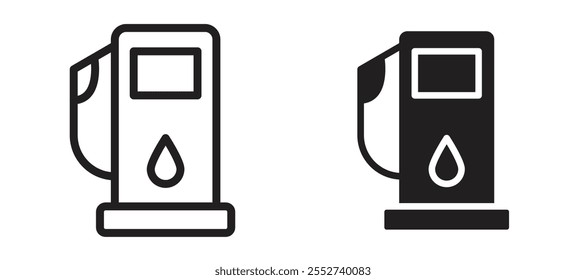 Conjunto de iconos de Vector de gasolinera negro relleno y estilo delineado.