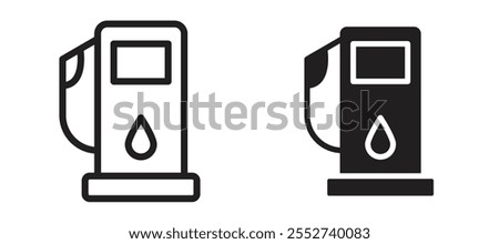 Gas station vector icon set black filled and outlined style.