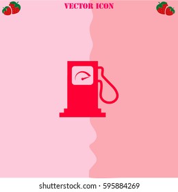 Gas station vector  icon. Strawberry Background.