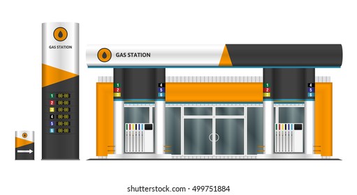 Gas station vector illustration. All elements in groups on separate layers.