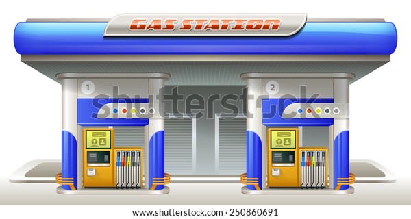 Gas station. Vector illustration\
eps 10. All elements on separate layers. Easy to\
edit.