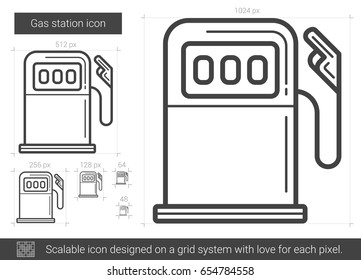 Icono de línea vectorial de la estación de gas aislado en fondo blanco. Icono de la línea de la gasolinera para infografía, sitio web o aplicación. Icono escalable diseñado en un sistema de cuadrícula.