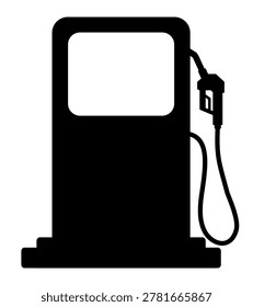 Gas station vector silhouette with fuel pump, canopy and signage in minimalist black design for energy, transportation, and petroleum industry graphics. Vector icon Isolated on white background.
