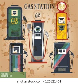 GAS STATION and VINTAGE LABEL VECTOR SET.