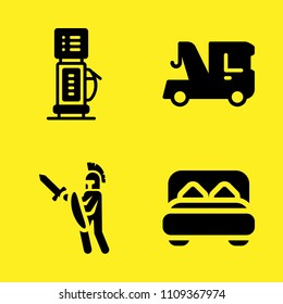 gas station, warrior, crane and double bed vector icon set. Sample icons set for web and graphic design