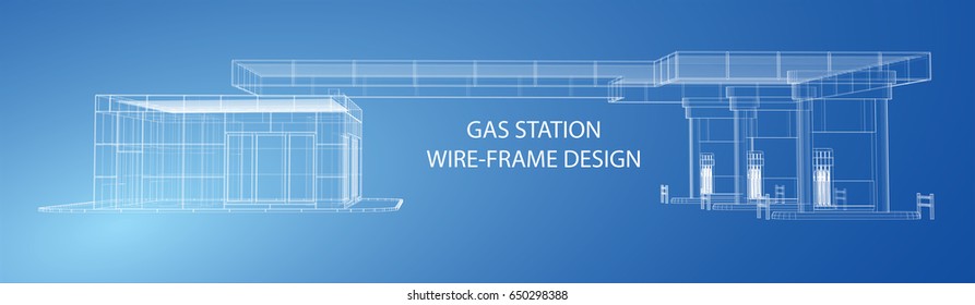 Gas Station. Wire frame vector illustration. 3d rendering