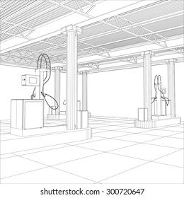 Gas station wire-frame line vector. Illustration created of 3d. EPS 10 vector format.