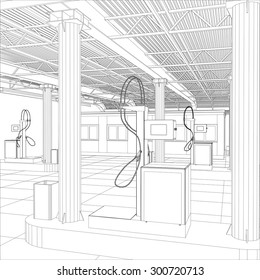 Gas station wire-frame line vector. Illustration created of 3d. EPS 10 vector format.