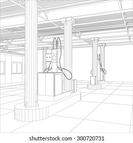 Gas station wire-frame line vector. Illustration created of 3d. EPS 10 vector format.