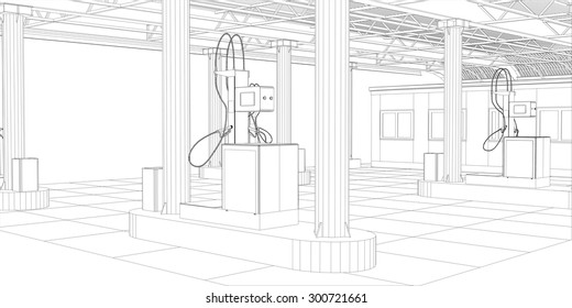 Gas station wire-frame line vector. Illustration created of 3d. EPS 10 vector format.