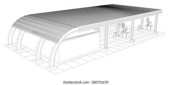 Gas station wire-frame line vector. Illustration created of 3d. EPS 10 vector format.