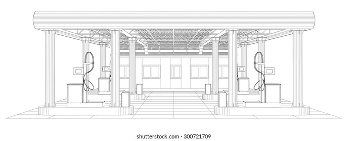 Gas station wire-frame line vector. Illustration created of 3d. EPS 10 vector format.