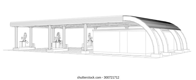 Gas station wire-frame line vector. Illustration created of 3d. EPS 10 vector format.