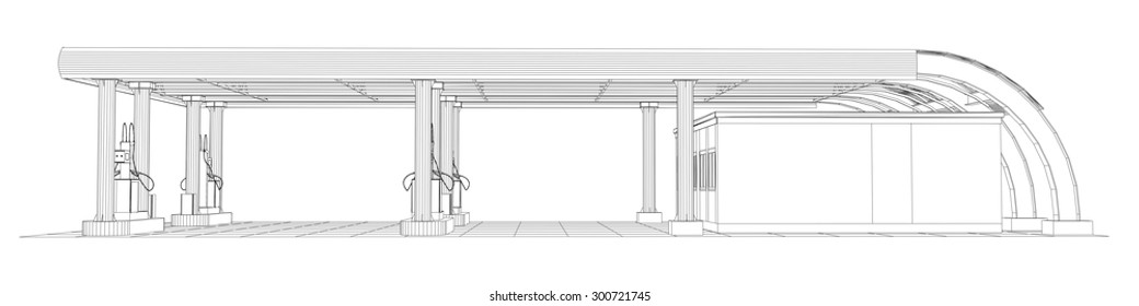 Gas station wire-frame line vector. Illustration created of 3d. EPS 10 vector format.