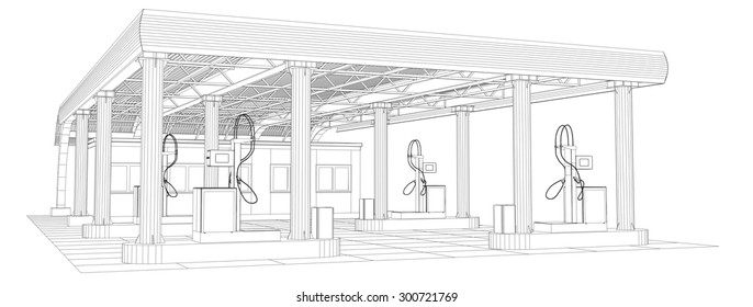 Gas station wire-frame line vector. Illustration created of 3d. EPS 10 vector format.