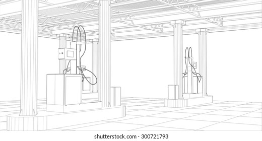 Gas station wire-frame line vector. Illustration created of 3d. EPS 10 vector format.