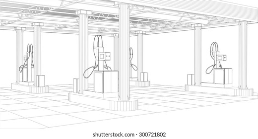 Gas station wire-frame line vector. Illustration created of 3d. EPS 10 vector format.