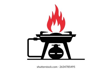 Gas Stove Burner with Flame Icon. Cooking and Kitchen Appliance Vector Illustration.	