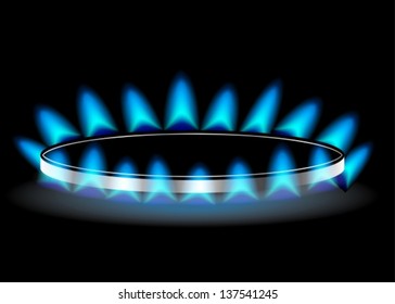 Gas stove burner illustration over dark, Vector