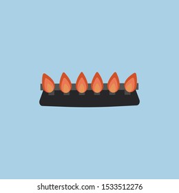 Gas stove burner illustration, Vector flat style on blue background